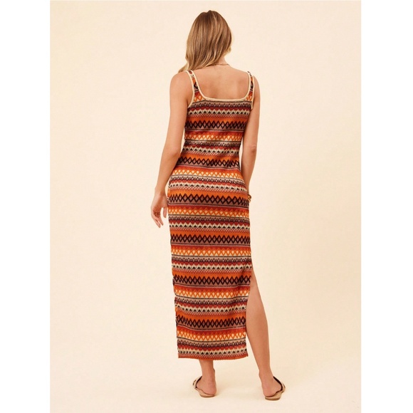 Knit Striped Tank Dress Side Leg Slit Long Ribbed Multicolor Long, Slim - Picture 7 of 13